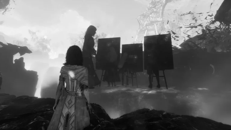 Clair Obscur: Expedition 33 白黒の世界と絵を描く子供たちとそれを見守る母親