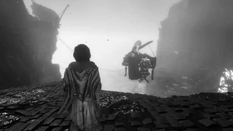 Clair Obscur: Expedition 33 白黒の世界とピアノを弾く息子と指導する母親