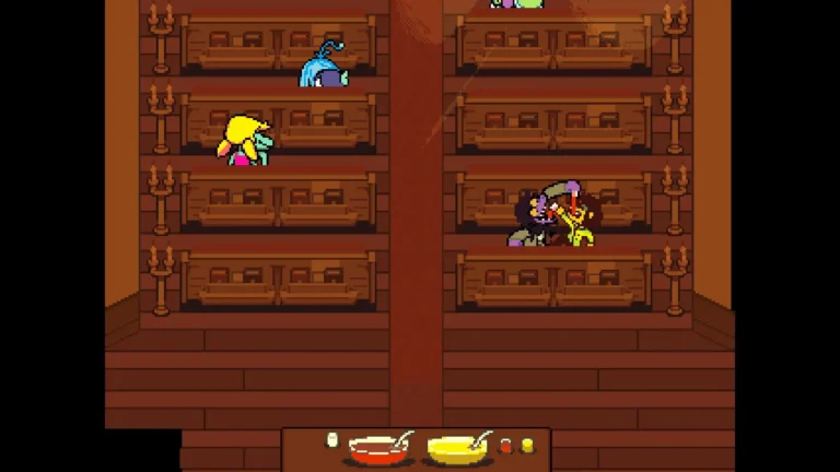 DELTARUNE 独特な体勢でジュースをガブ飲みするスージィとクリス