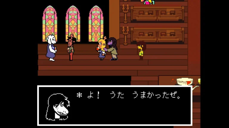 DELTARUNE ノエルの肩を叩きよ!うたうまかったぜと伝えるスージィ