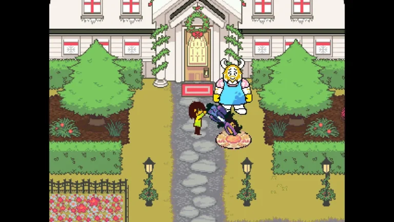 DELTARUNE クッキーを貪り食うスージィを支えるクリス