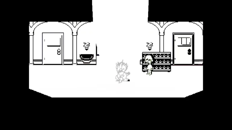 DELTARUNE 地面を突き刺すスージィと吹き出る光に照らされるクリス