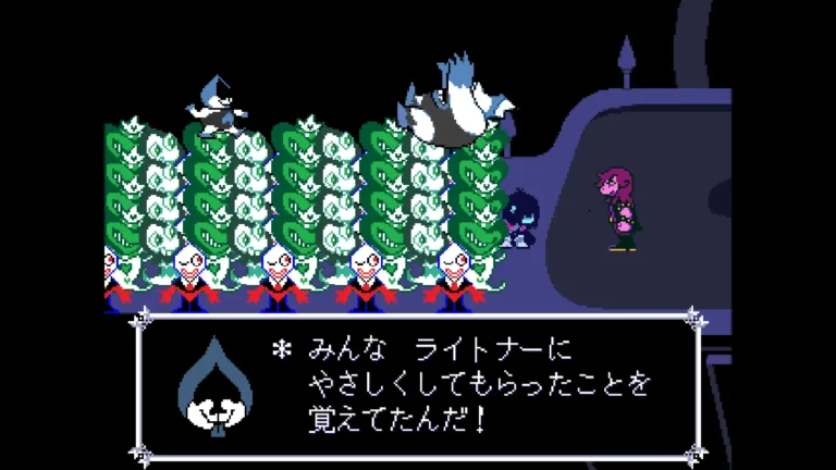 DELTARUNE みんなライトナーにやさしくしてもらったことを覚えてたんだ!というランサーとパパ上を持ち上げる城の兵たち