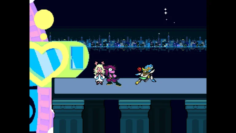 DELTARUNE 空から現れたバードリーに驚くスージィとノエル