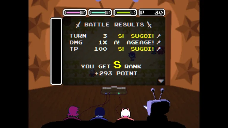 DELTARUNE BATTLE RESULTSでSランクと書かれたゲーム画面