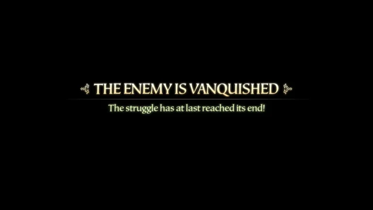 FFT THE ENEMY IS VANQUISHED The struggle has last reached its end!!と書かれたゲーム画面
